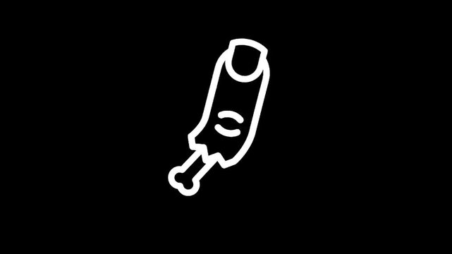 Stylized white line art of a severed finger with a bone sticking out on a black background