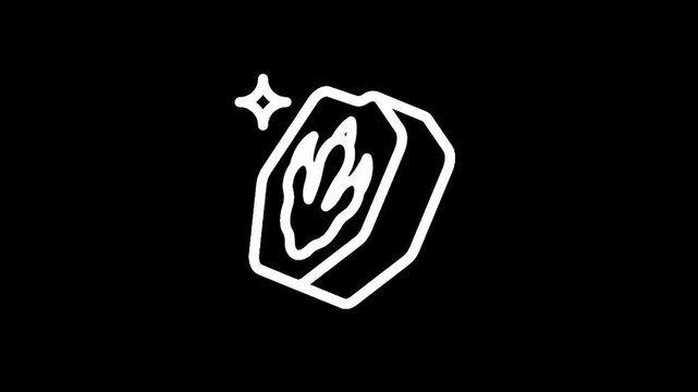 Fossilized dinosaur footprint icon with sparkling effect on black background