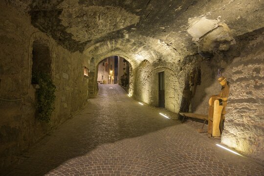 Passage in the historic centre, Rango, Bleggio Superiore, Trentino, Italy