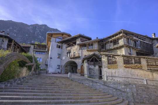 Old houses by the church, Rango, Bleggio Superiore, Trentino, Italy