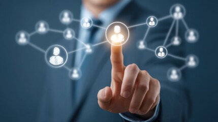 Fototapeta premium Businessman Engaging with Digital Network Connections in a Professional Context