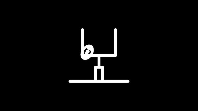 Simple line art icon of an American football going through goalposts on a black background