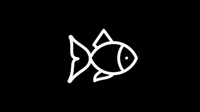 Simple white outline of a fish on a black background, minimalist design