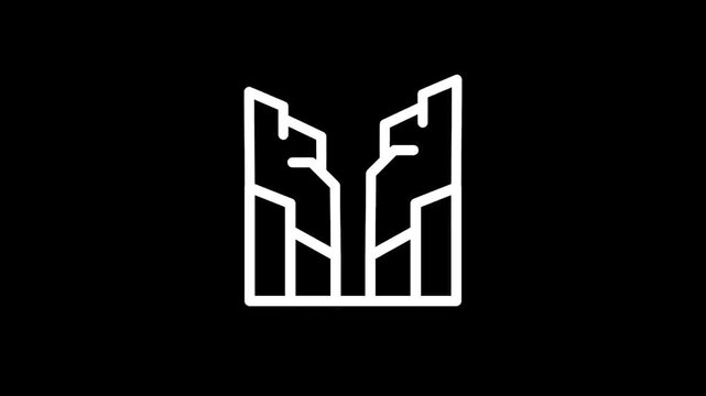 Abstract geometric representation of two stylized animal heads facing each other