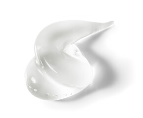 Clear facial gel swatch on white background. Skincare transparent moisturizer product sample