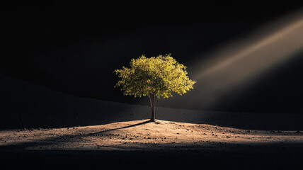 a single tree in the dark.