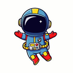 Fototapeta premium Cartoon astronaut floating in space suit with arms outstretched and a shiny star on helmet