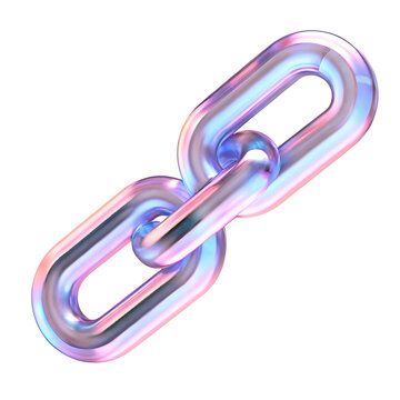 A 3D icon of a shiny, iridescent chain link isolated on a white background