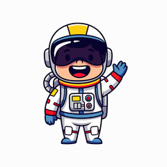 Fototapeta premium Adorable cartoon astronaut waving hello with a big smile, ready for space exploration adventure