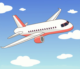 Commercial Airplane Flying Through Blue Sky Vector Illustration