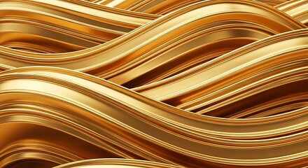 A sophisticated abstract background showcasing luxurious golden metallic waves flowing smoothly and elegantly across the frame.