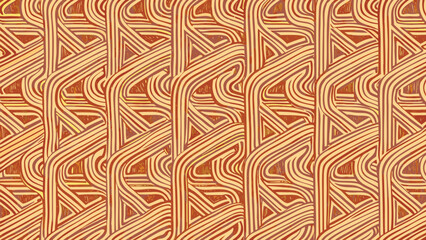 Intricate orange and yellow woven pattern with interlocking lines and geometric shapes background texture