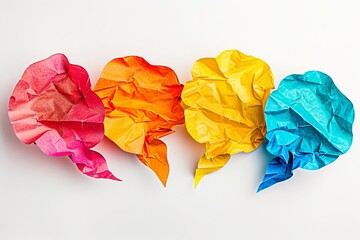Five vibrant, colorful speech bubbles overlapping creatively on a bright white background design