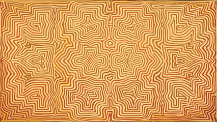 Intricate golden maze pattern with wavy lines and symmetrical shapes on orange background