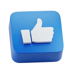 Obraz premium Blue square with thumbs up icon isolated on transparent background