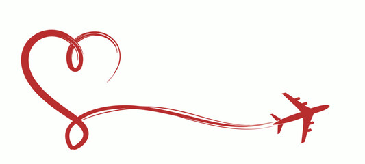 Heart Shaped Airplane Contrail with Plane Silhouette Vector