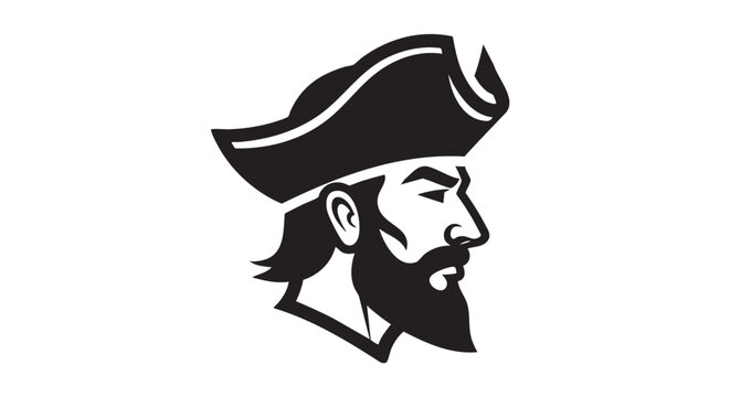 Pirate captain portrait illustration on a clean background viewed from the side