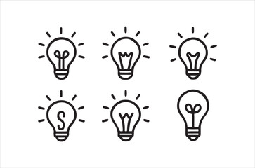 Six stylized lightbulb icons with radiating lines are arranged in a grid pattern