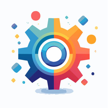 Vibrant and dynamic gear icon illustrating a multifaceted process, symbolizing innovation, settings, and complex system solutions with an abstract, modern design concept