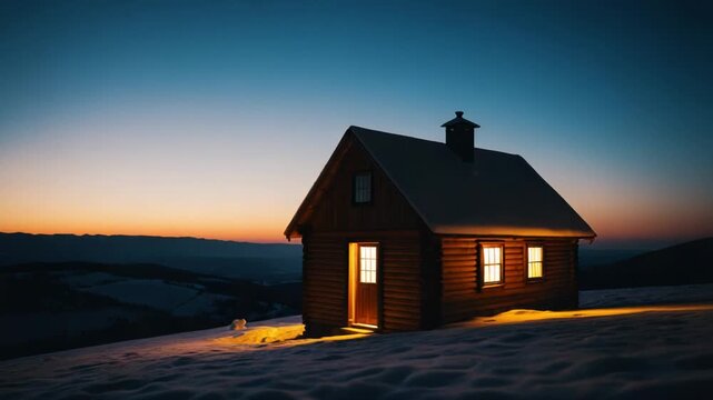 Video A small cabin situated on the top of a snowy hill, great for winter scenery and rustic atmosphere