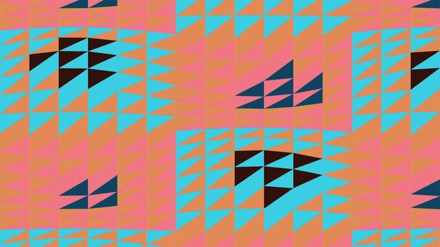 Abstract Geometric Pattern with Triangles in Blue, Orange, and Black.