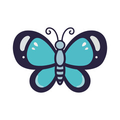Obraz premium Cute cartoon blue butterfly icon symbol