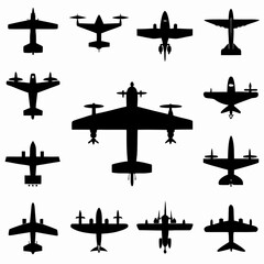 Military Aircraft Silhouettes Collection Vector Set