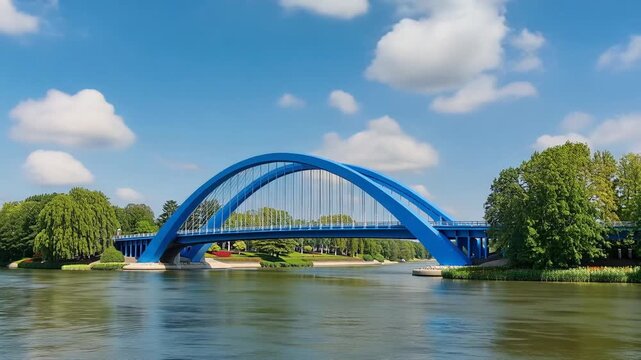 Scenic view of the Blue Bridge over the River Regnitz in Bamberg, Germany