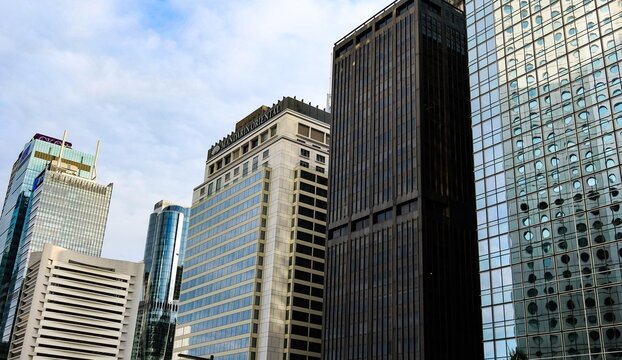 Central, Hong Kong- 25 Dec 2025: skyscrapers and high rise building in the international financial centre including Mandarin Oriental Hotel, Chater House, St. George's building, HK Club building