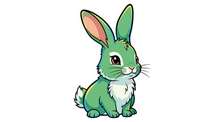 Obraz premium Adorable cartoon bunny with large expressive eyes and vibrant green fur sitting sweetly on a white background.