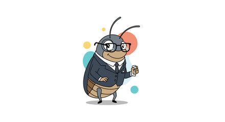 Naklejka premium Amusing cartoon cockroach dressed in a dapper business suit and glasses standing confidently with a smart expression.
