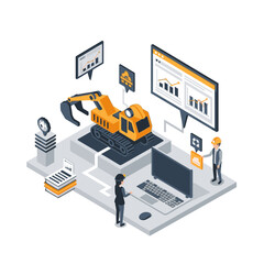 Obraz premium Isometric illustration of heavy machinery operation and data analysis.