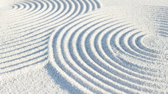 枯山水の美しい砂紋　波の文様と陰影