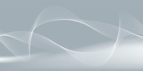 Gray and white abstract background with flowing particles. Digital future technology concept. vector illustration.