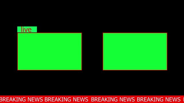 breaking news alert frame chroma key animation on black tv broadcast news background green screen seamless loop