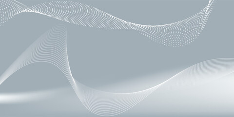 Gray and white abstract background with flowing particles. Digital future technology concept. vector illustration.