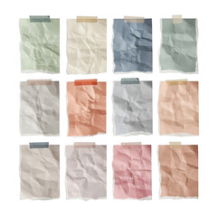 Obraz premium Set of crumpled paper notes isolated on transparent background
