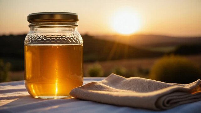Video A jar of honey sitting on a table