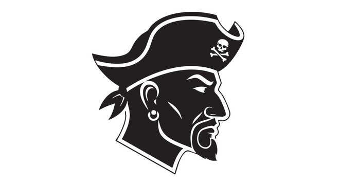Pirate Captain Silhouette Illustration with Hat and Earring