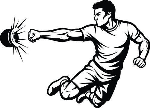 Fistball Striking Player Black and White Sports Vector 
