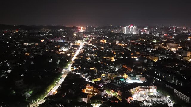 Aerial Night View of Quanzhou City, Fujian Province, China