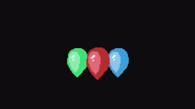 RGB Balloon Pop Loop Animation 8bit Pixel Art with Transparent Background