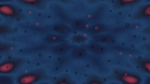 Abstract Patterning Shapes Motioning in Vibrant Blues and Reds Across Fluid Surface