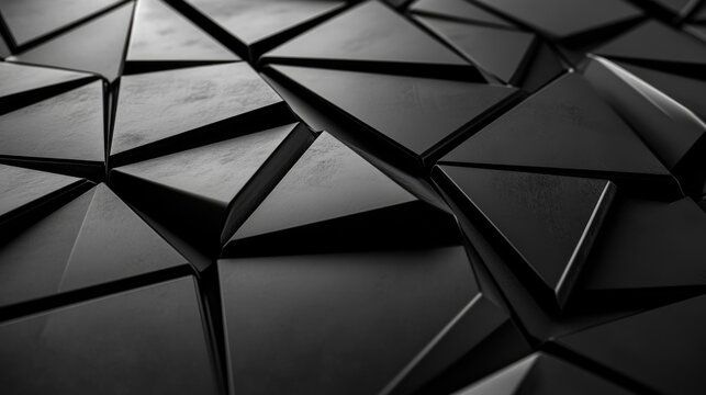Abstract geometric pattern of dark triangles with sharp edges and shadows.