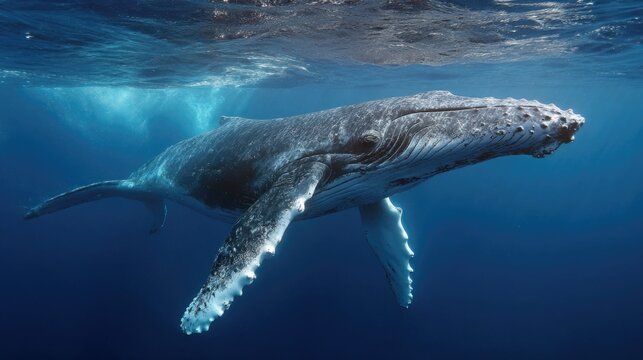 Blue Whale Swimming Deep Sea - Conservation Nature Image