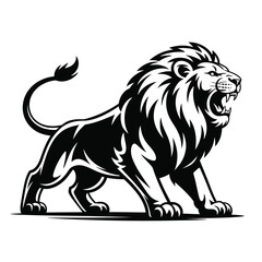 Obraz premium A majestic black and white illustration of a roaring lion s head and body