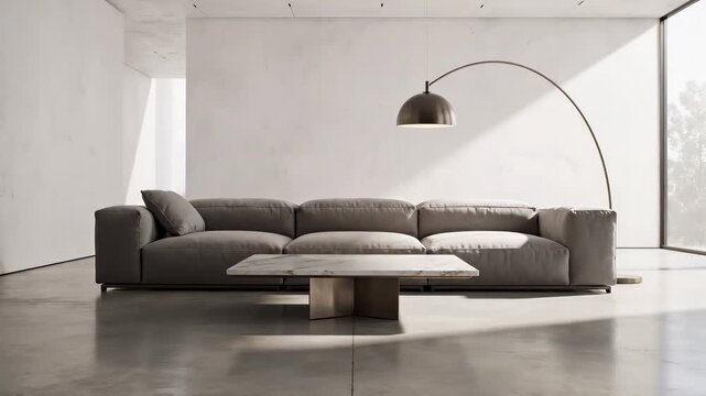 Animated sofa assembling in a modern living room interior
