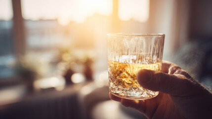 Man is holding a glass of whisky