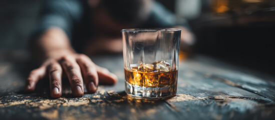 Man's hand reaching for a glass of alcoholic beverage