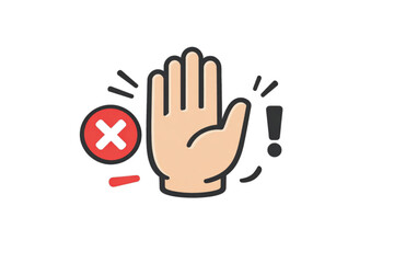 Obraz premium Stop Hand Gesture Icon with Red Cross Mark: Prohibition, Rejection, and Warning.